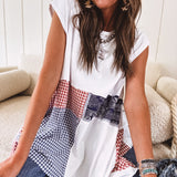 White Bandana Plaid Handkerchief Hem Top