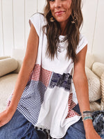 White Bandana Plaid Handkerchief Hem Top