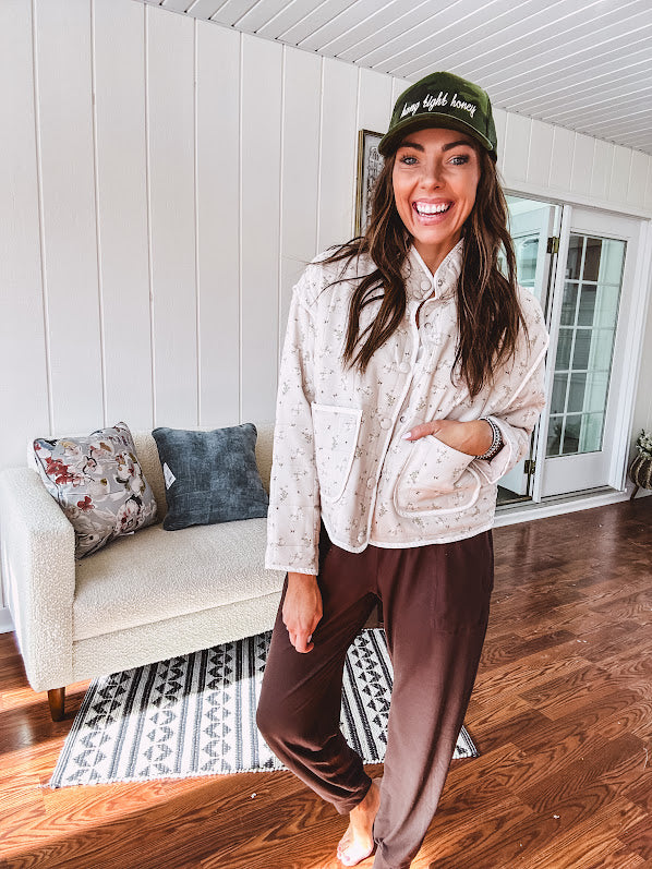 Buttery soft cargo jogger pants with wide elastic waist and cuffs, pockets.