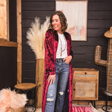 Wine Velvet Duster Cardigan