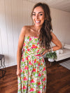 Floral Pleated Strapless Midi Dress