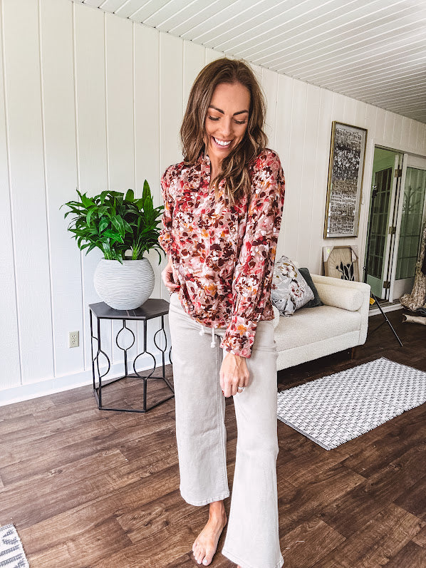 Soft, stretchy taupe drawstring high rise pants are your new go-to for effortless style. The cropped silhouette pairs perfectly with a wide leg fit, while the rope belt and dual closure (button and zipper) keep things secure and chic.