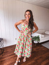 Floral Pleated Strapless Midi Dress