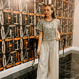 Champagne High Waist Satin Pleat Pant