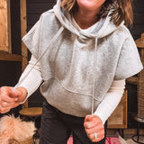 Crop Hoodie Vest with Drawstring Hem