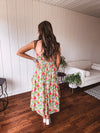 Floral Pleated Strapless Midi Dress