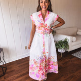 Pink Garden Party Floral Print Maxi with Belt
