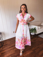 Pink Garden Party Floral Print Maxi with Belt