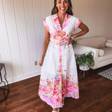 Pink Garden Party Floral Print Maxi with Belt