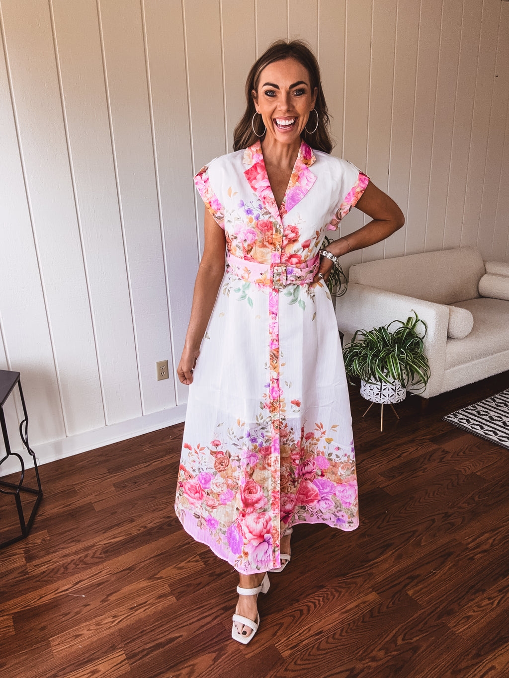 Pink Garden Party Floral Print Maxi with Belt