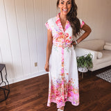 Pink Garden Party Floral Print Maxi with Belt