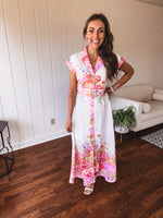 Pink Garden Party Floral Print Maxi with Belt
