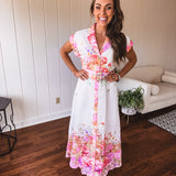 Pink Garden Party Floral Print Maxi with Belt