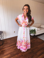 Pink Garden Party Floral Print Maxi with Belt