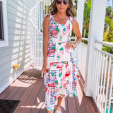 Market Abstract Print Tiered Midi Dress