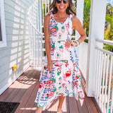 Market Abstract Print Tiered Midi Dress