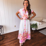Pink Garden Party Floral Print Maxi with Belt