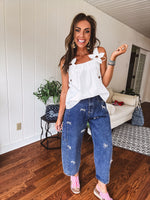 White Poplin Flower Strap Tank