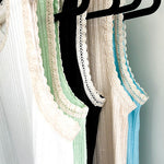 Ribbed textured tank with eyelet crocheted trim. Available in many colors