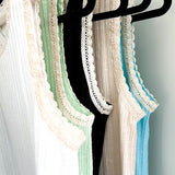 Ribbed textured tank with eyelet crocheted trim. Available in many colors