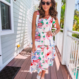 Market Abstract Print Tiered Midi Dress
