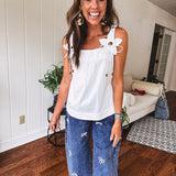 Denim Peal Ribbon Mom Jean