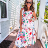 Market Abstract Print Tiered Midi Dress