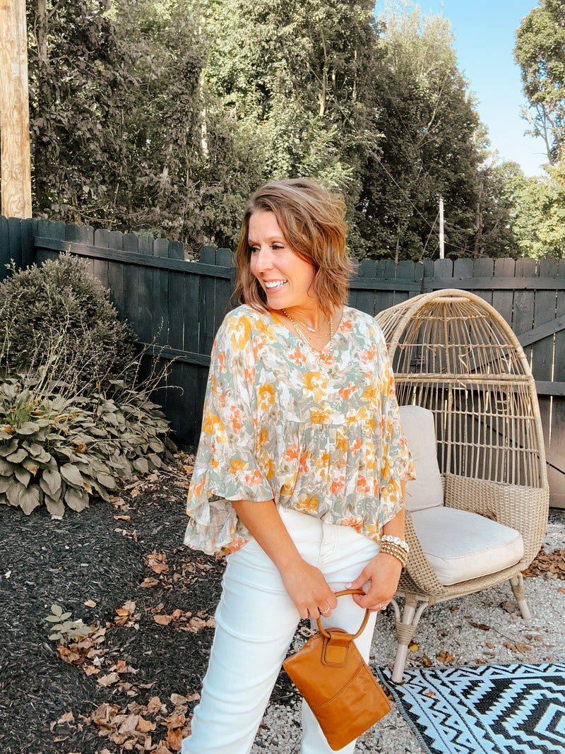 Mustard + Mint Floral Flutter Top