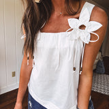White Poplin Flower Strap Tank