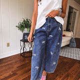 Denim Peal Ribbon Mom Jean