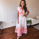 Pink Garden Party Floral Print Maxi with Belt
