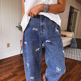 Denim Peal Ribbon Mom Jean