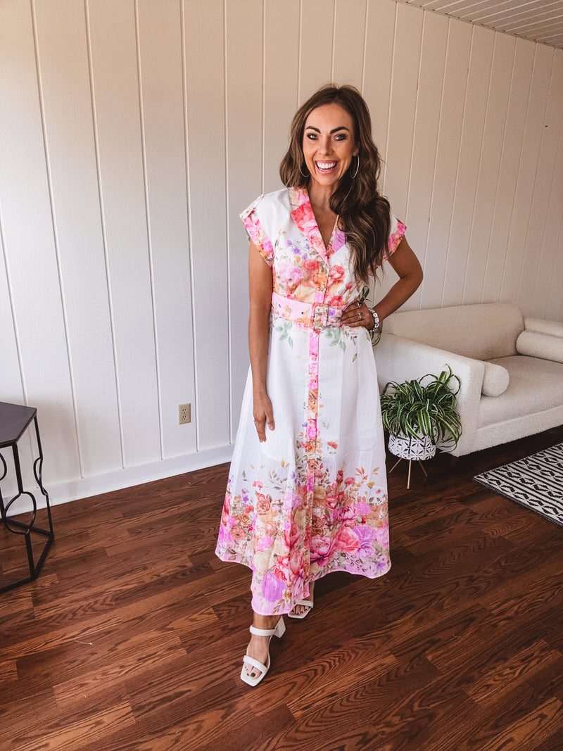Pink Garden Party Floral Print Maxi with Belt