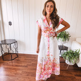 Pink Garden Party Floral Print Maxi with Belt