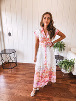 Pink Garden Party Floral Print Maxi with Belt