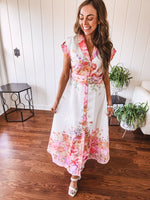Pink Garden Party Floral Print Maxi with Belt
