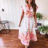 Pink Garden Party Floral Print Maxi with Belt