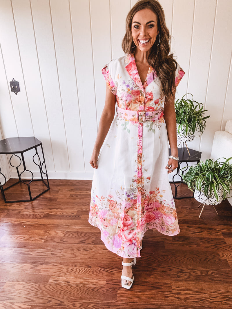 Pink Garden Party Floral Print Maxi with Belt