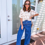BEIGE SEASIDE FLOWER CROCHET TOP
