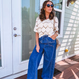 Sunwashed Blue 2.0 Stitched Denim Wide Leg Pant