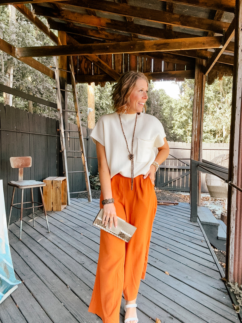 Toffee Solid Wide Leg Pant