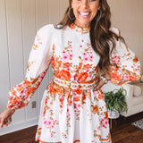 Orange Floral Border Print Mini Dress
