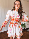 Orange Floral Border Print Mini Dress