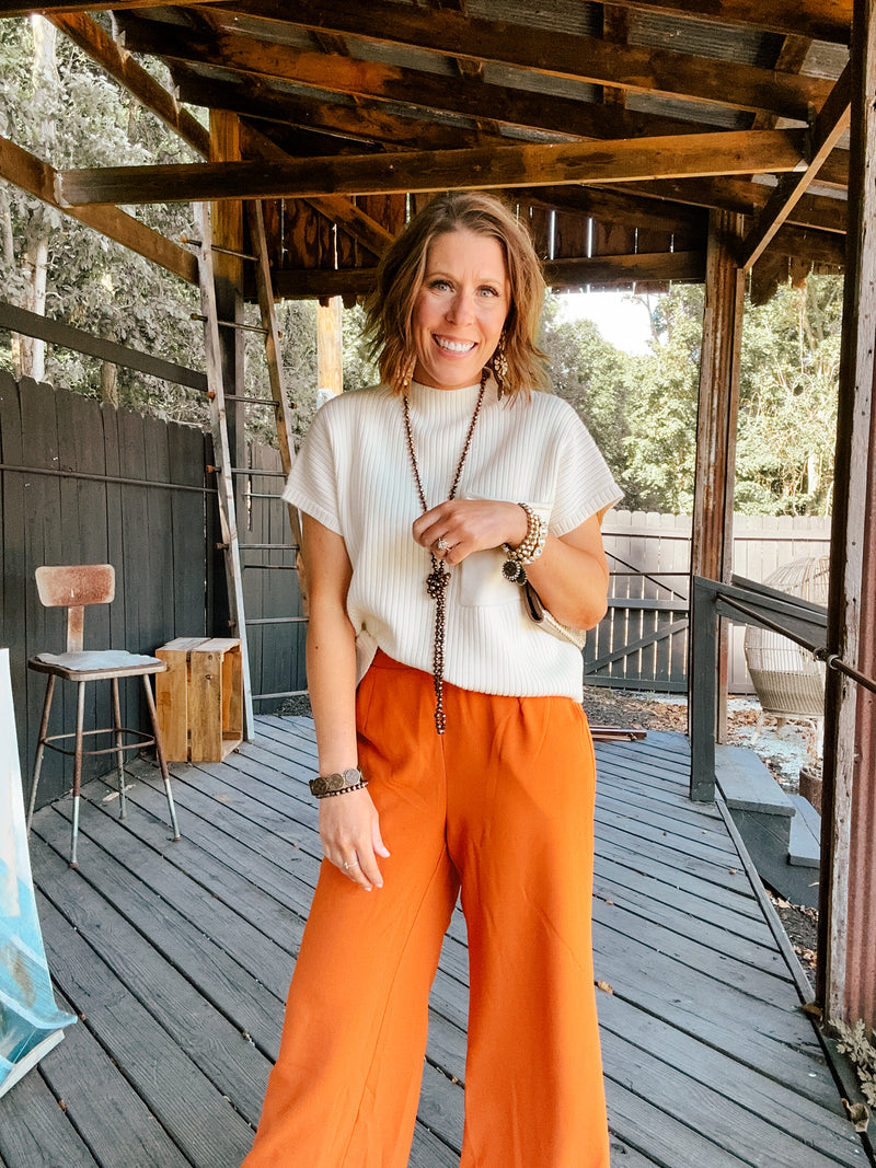 Toffee Solid Wide Leg Pant
