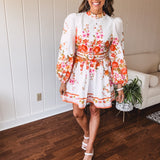 Orange Floral Border Print Mini Dress