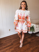 Orange Floral Border Print Mini Dress