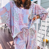 Periwinkle Patchwork Floral Mineral Wash Pullover