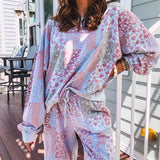 Periwinkle Patchwork Floral Mineral Wash Pullover