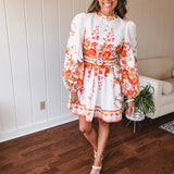 Orange Floral Border Print Mini Dress