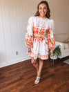 Orange Floral Border Print Mini Dress